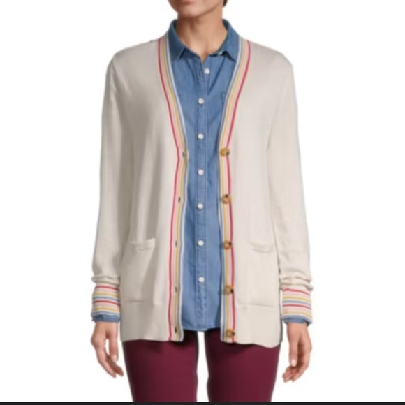 New St. Johns Bay Long Sleeve Button Up Striped Cardigan Sweater Petite Small - Picture 1 of 5